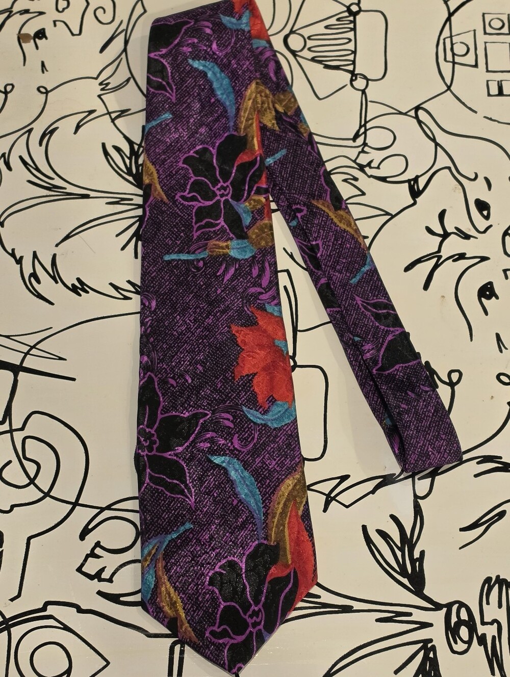 Austin Manor Vintage Silk Tie Mens Purple Floral Paisley Maximalist Retro
